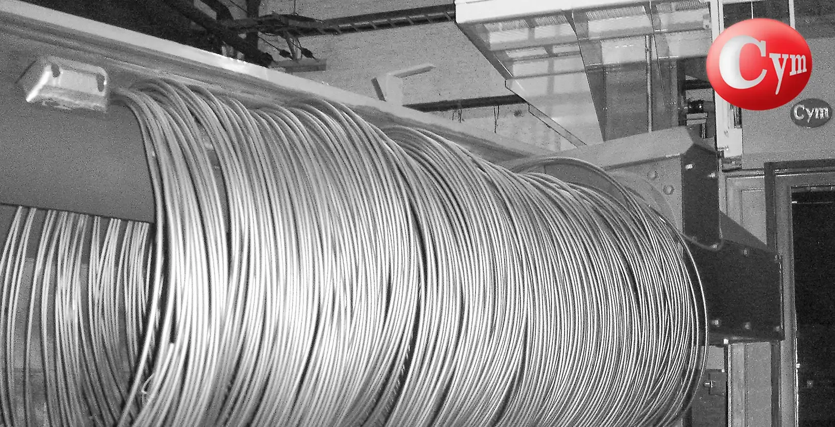 Granalhadora COIL 4 CYM – bobina alto carbono jateada, superfície Sa3 pronta para trefilação · Borroni, Argentina