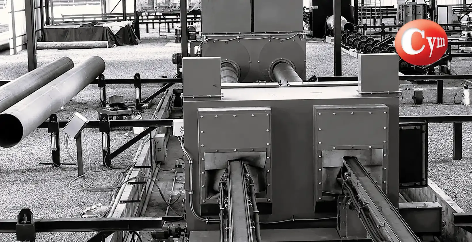 Metalcym jateamento interno tubos turbina instalação exterior cabine transportador 2 tubos simultâneos modular