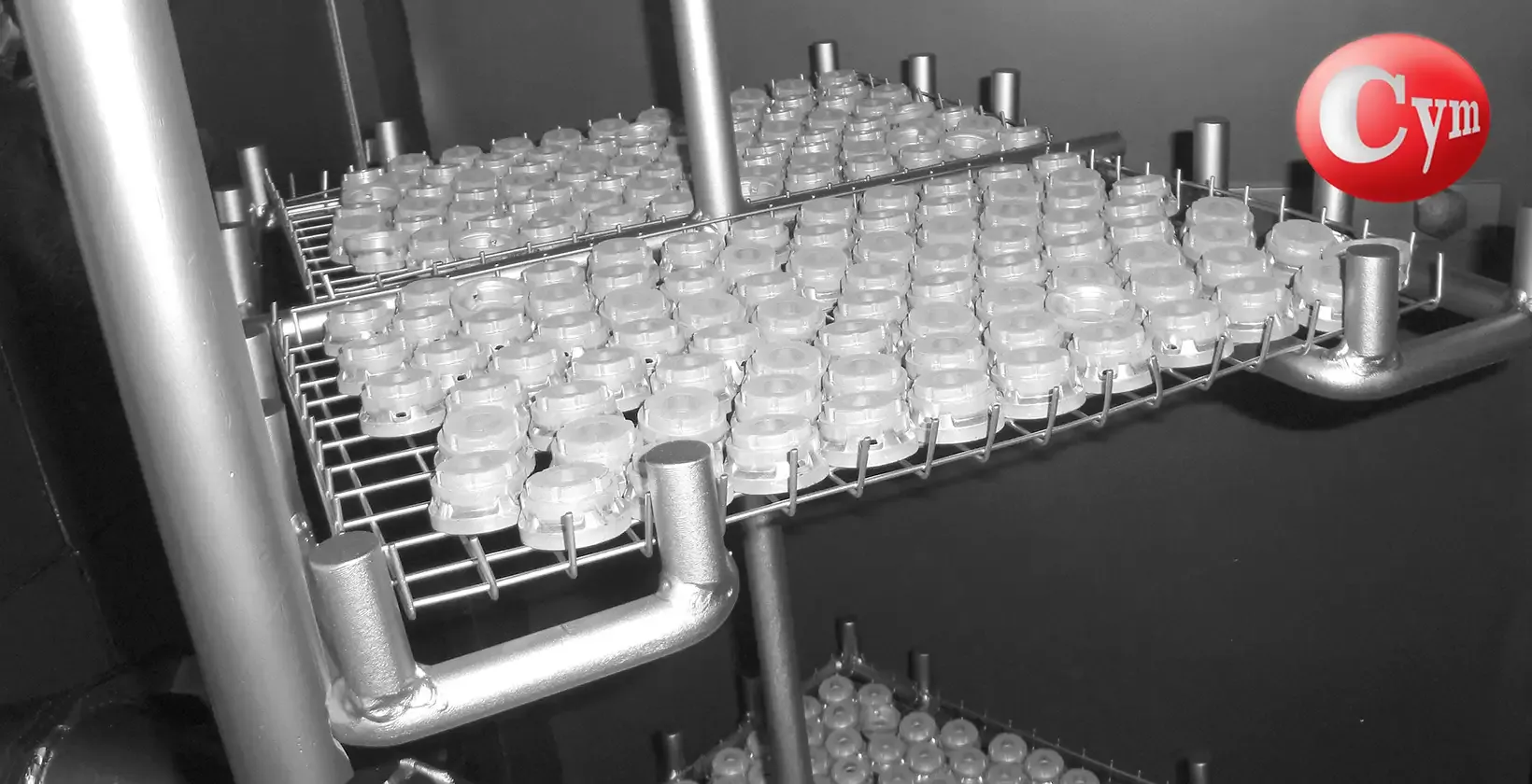 Granalhadora de gancho batch CYM – Ø1.200×1.400 mm – jateamento de peças sinterizadas de pulvimetalurgia com controle de impacto, gancheira Y dupla
