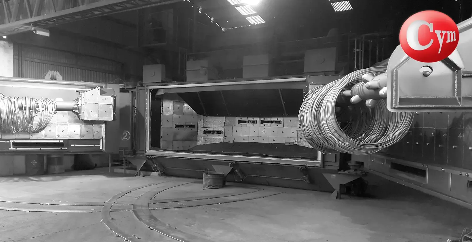 Granalhadora COIL 4 CYM dupla porta – duas bobinas nos mandrins, instalação em produção contínua · Borroni, Argentina